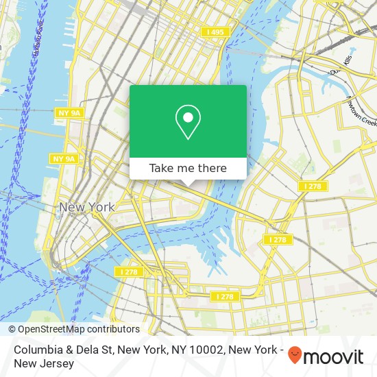 Columbia & Dela St, New York, NY 10002 map