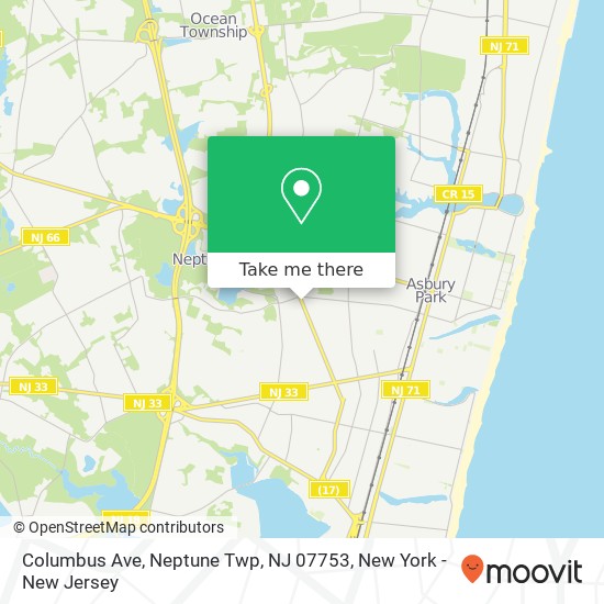 Mapa de Columbus Ave, Neptune Twp, NJ 07753