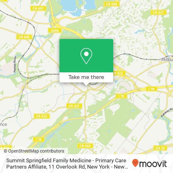 Mapa de Summit Springfield Family Medicine - Primary Care Partners Affiliate, 11 Overlook Rd