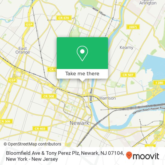 Mapa de Bloomfield Ave & Tony Perez Plz, Newark, NJ 07104
