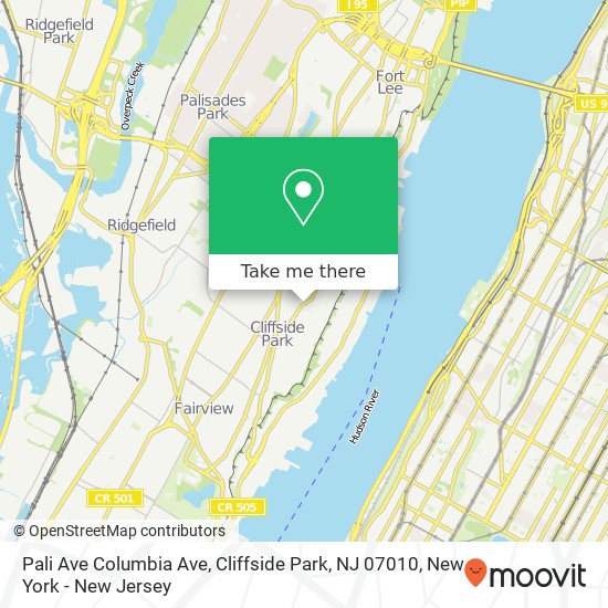 Mapa de Pali Ave Columbia Ave, Cliffside Park, NJ 07010