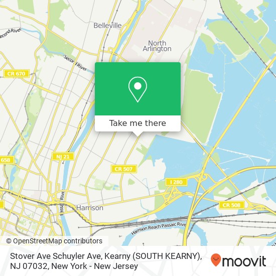 Mapa de Stover Ave Schuyler Ave, Kearny (SOUTH KEARNY), NJ 07032