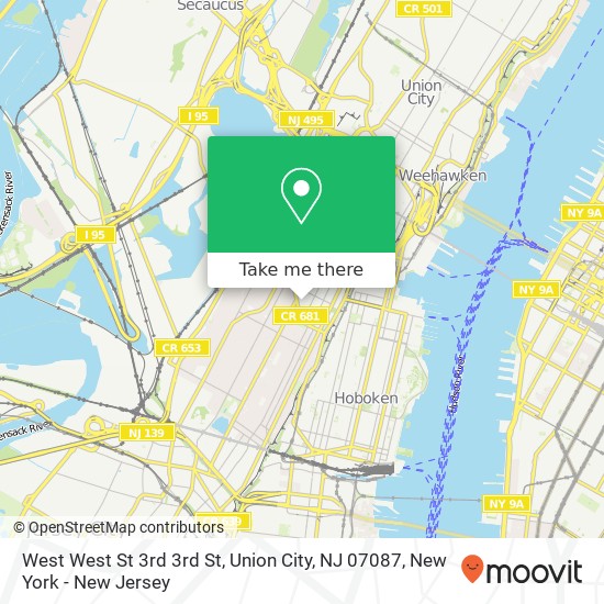 Mapa de West West St 3rd 3rd St, Union City, NJ 07087