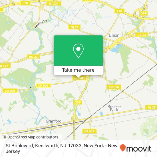 Mapa de St Boulevard, Kenilworth, NJ 07033