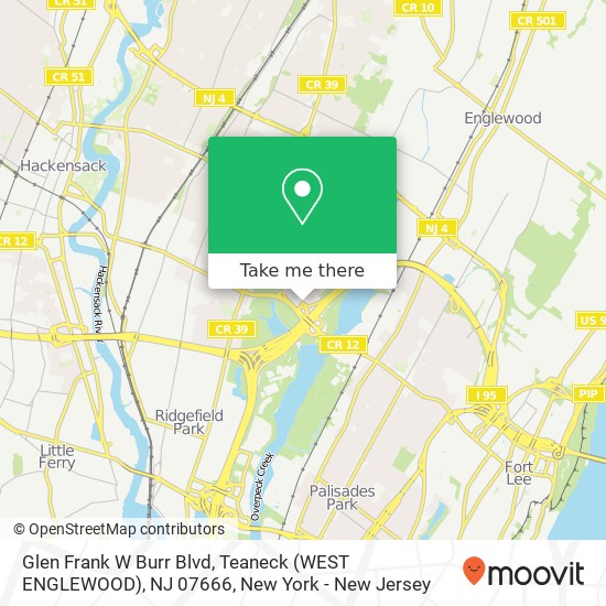 Mapa de Glen Frank W Burr Blvd, Teaneck (WEST ENGLEWOOD), NJ 07666