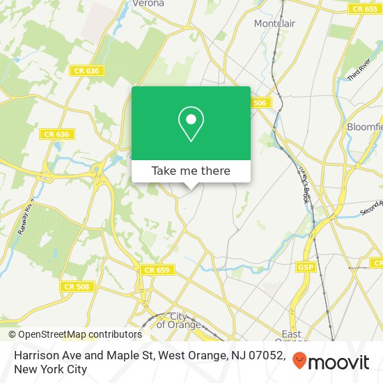 Mapa de Harrison Ave and Maple St, West Orange, NJ 07052