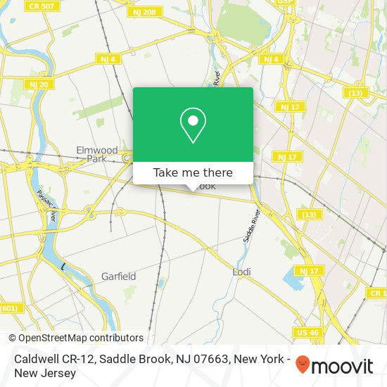 Mapa de Caldwell CR-12, Saddle Brook, NJ 07663