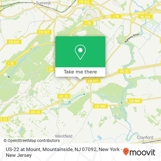 US-22 at Mount, Mountainside, NJ 07092 map