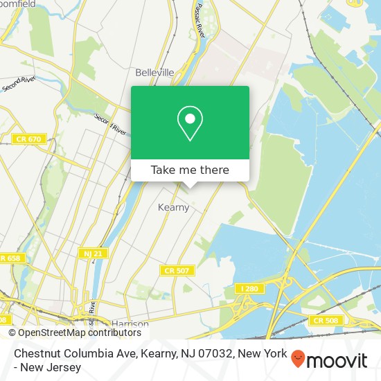 Mapa de Chestnut Columbia Ave, Kearny, NJ 07032