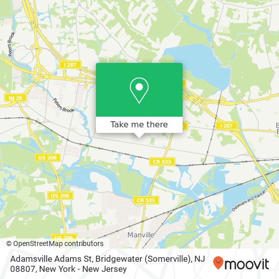 Mapa de Adamsville Adams St, Bridgewater (Somerville), NJ 08807