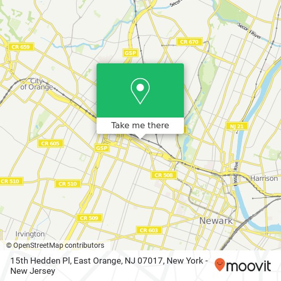 Mapa de 15th Hedden Pl, East Orange, NJ 07017