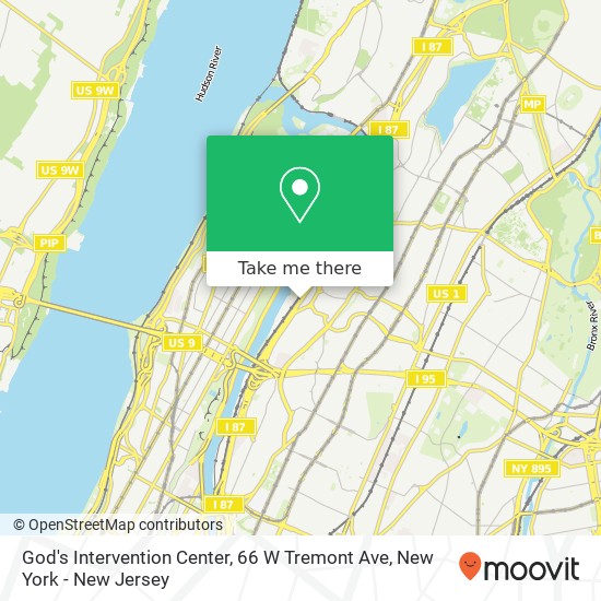 Mapa de God's Intervention Center, 66 W Tremont Ave