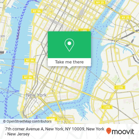 Mapa de 7th corner Avenue A, New York, NY 10009