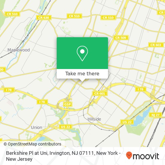 Berkshire Pl at Uni, Irvington, NJ 07111 map