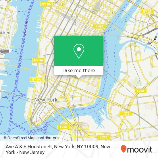 Mapa de Ave A & E Houston St, New York, NY 10009