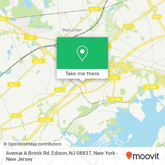 Mapa de Avenue A Brook Rd, Edison, NJ 08837