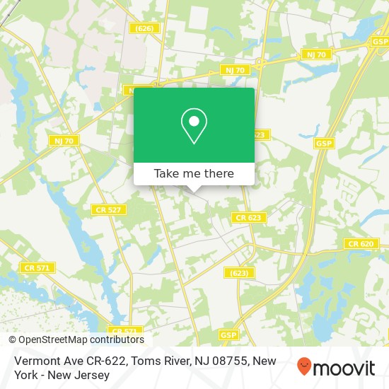 Mapa de Vermont Ave CR-622, Toms River, NJ 08755