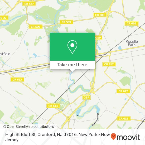 Mapa de High St Bluff St, Cranford, NJ 07016