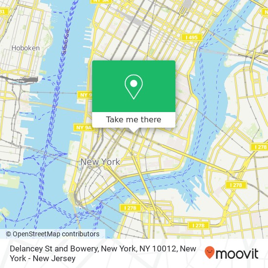 Delancey St and Bowery, New York, NY 10012 map