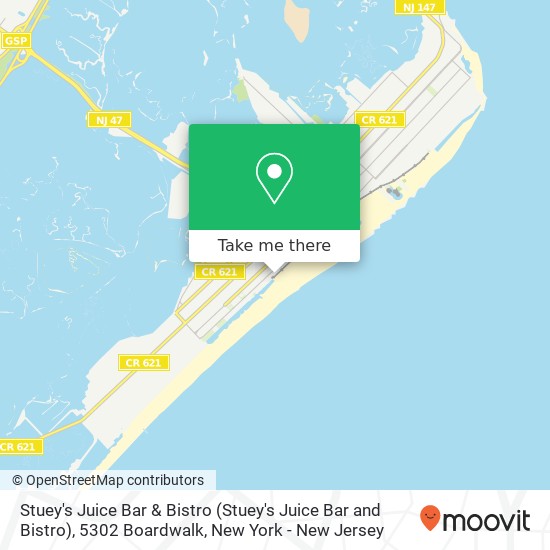 Mapa de Stuey's Juice Bar & Bistro (Stuey's Juice Bar and Bistro), 5302 Boardwalk