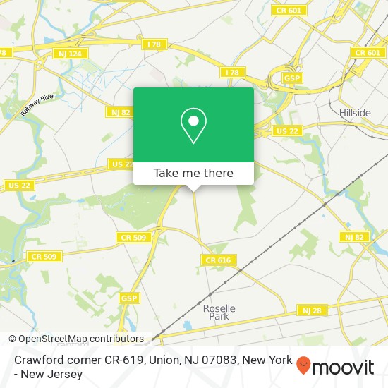 Crawford corner CR-619, Union, NJ 07083 map