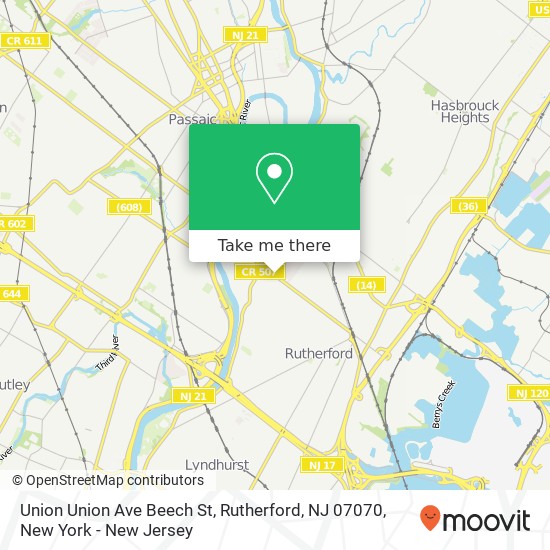 Mapa de Union Union Ave Beech St, Rutherford, NJ 07070