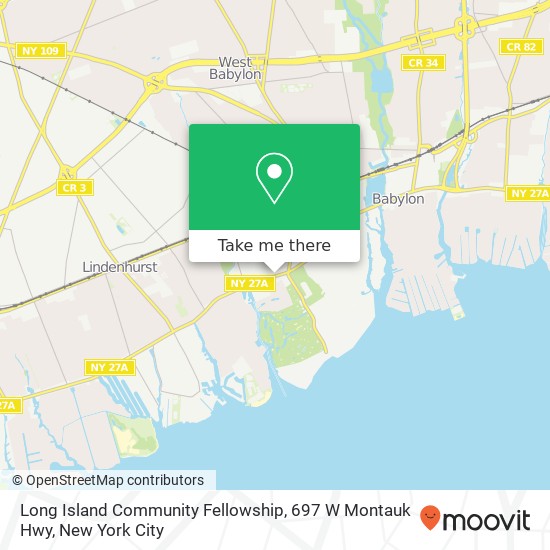 Mapa de Long Island Community Fellowship, 697 W Montauk Hwy