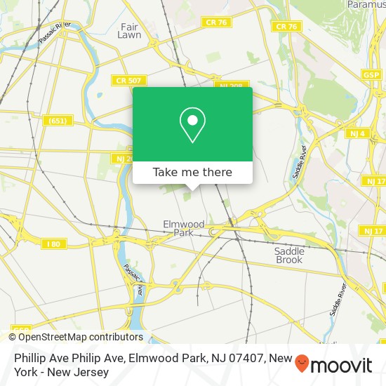 Mapa de Phillip Ave Philip Ave, Elmwood Park, NJ 07407