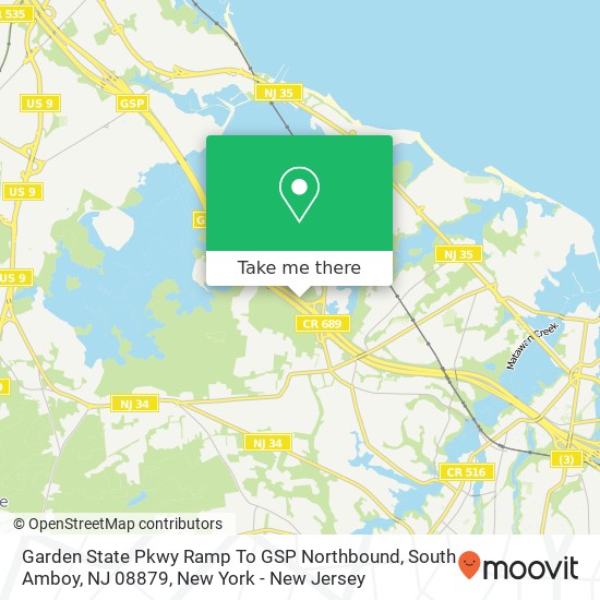 Mapa de Garden State Pkwy Ramp To GSP Northbound, South Amboy, NJ 08879