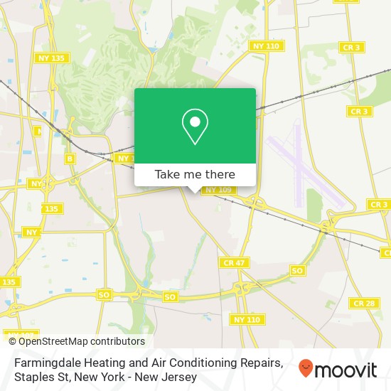 Farmingdale Heating and Air Conditioning Repairs, Staples St map