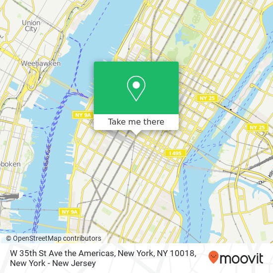 Mapa de W 35th St Ave the Americas, New York, NY 10018