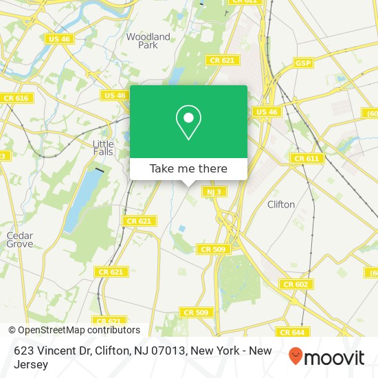 Mapa de 623 Vincent Dr, Clifton, NJ 07013