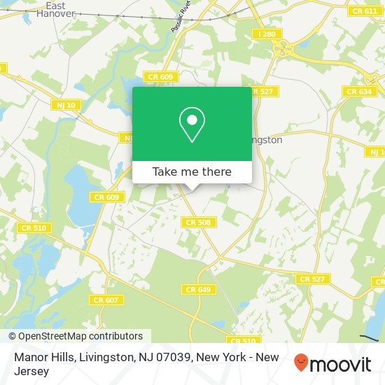 Mapa de Manor Hills, Livingston, NJ 07039