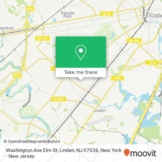 Mapa de Washington Ave Elm St, Linden, NJ 07036