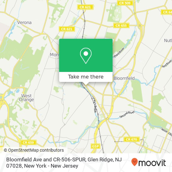 Bloomfield Ave and CR-506-SPUR, Glen Ridge, NJ 07028 map