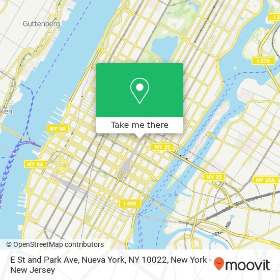 E St and Park Ave, Nueva York, NY 10022 map