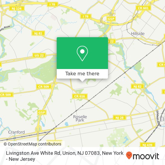 Mapa de Livingston Ave White Rd, Union, NJ 07083