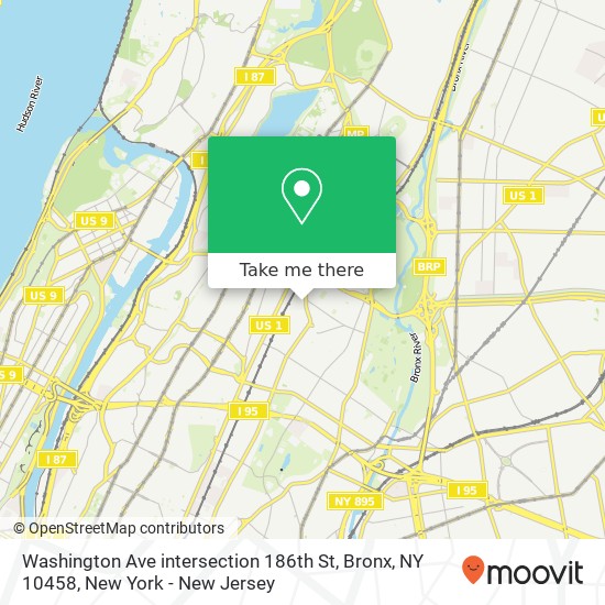 Mapa de Washington Ave intersection 186th St, Bronx, NY 10458