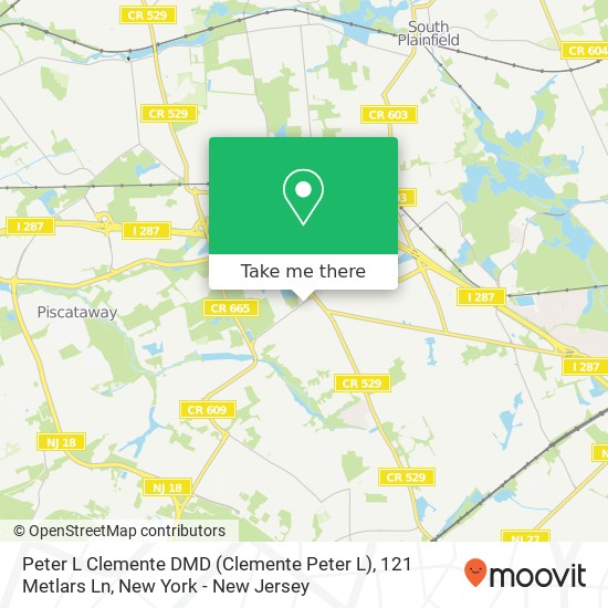 Mapa de Peter L Clemente DMD (Clemente Peter L), 121 Metlars Ln