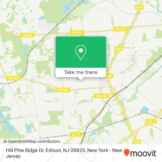 Mapa de Hill Pine Ridge Dr, Edison, NJ 08820