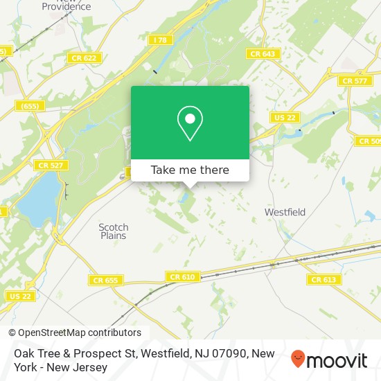 Mapa de Oak Tree & Prospect St, Westfield, NJ 07090