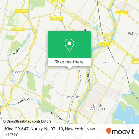 Mapa de King CR-647, Nutley, NJ 07110