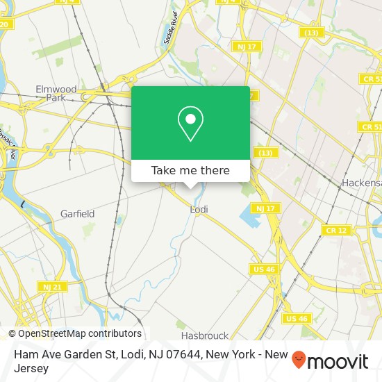 Mapa de Ham Ave Garden St, Lodi, NJ 07644