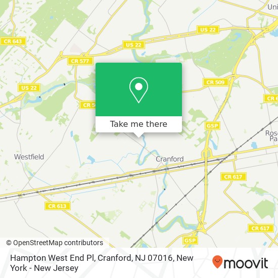 Hampton West End Pl, Cranford, NJ 07016 map
