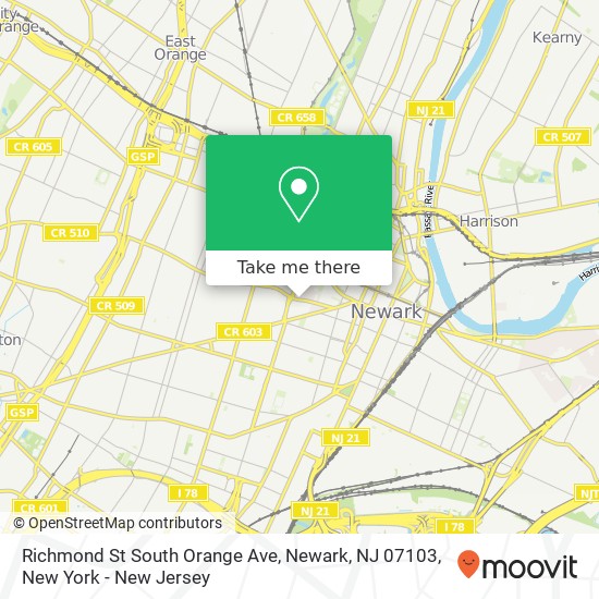 Mapa de Richmond St South Orange Ave, Newark, NJ 07103