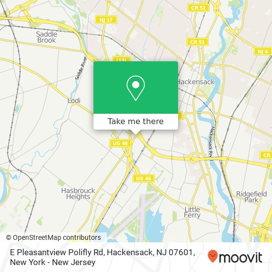 Mapa de E Pleasantview Polifly Rd, Hackensack, NJ 07601
