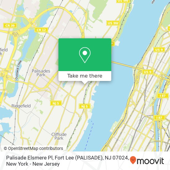 Palisade Elsmere Pl, Fort Lee (PALISADE), NJ 07024 map