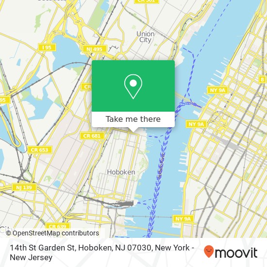 Mapa de 14th St Garden St, Hoboken, NJ 07030