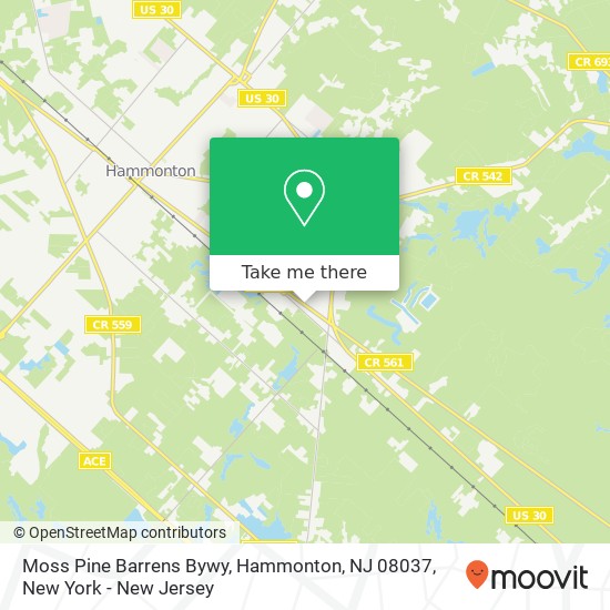 Mapa de Moss Pine Barrens Bywy, Hammonton, NJ 08037