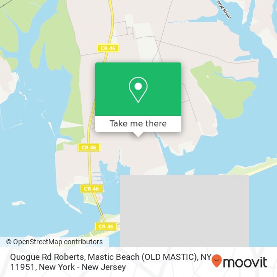 Mapa de Quogue Rd Roberts, Mastic Beach (OLD MASTIC), NY 11951